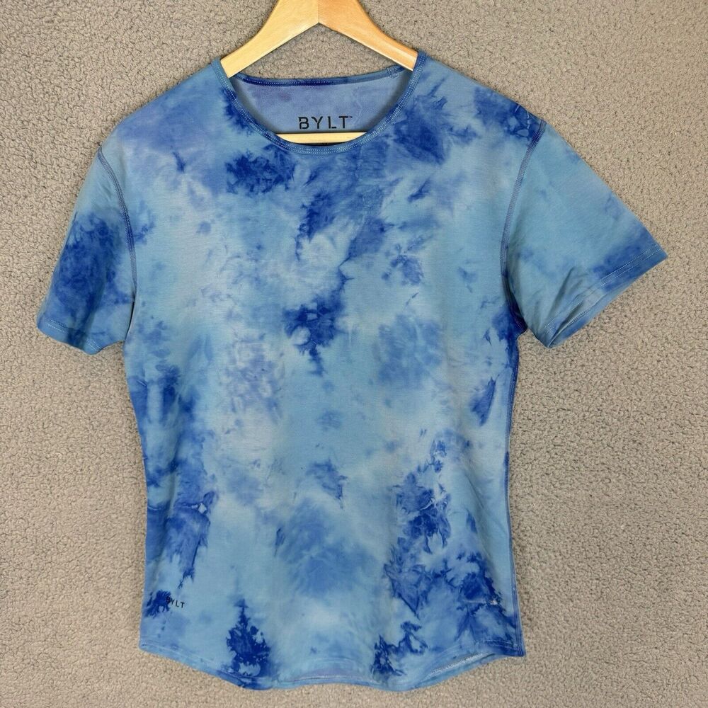 BYLT Shirt Men’s S Blue Tie Dye Drop Cut Lux Short Sleeve Shirt Crew Neck